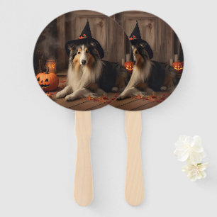 Shetland Sheepdog Pumpkins Halloween Scary  Hand Fan