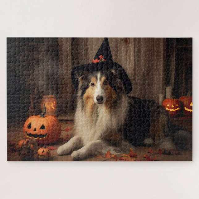 Shetland Sheepdog Pumpkins Halloween Scary  Jigsaw Puzzle (Horizontal)
