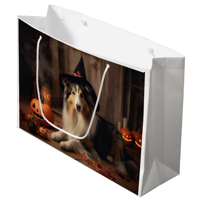Shetland Sheepdog Pumpkins Halloween Scary  Large Gift Bag (Front Angled)