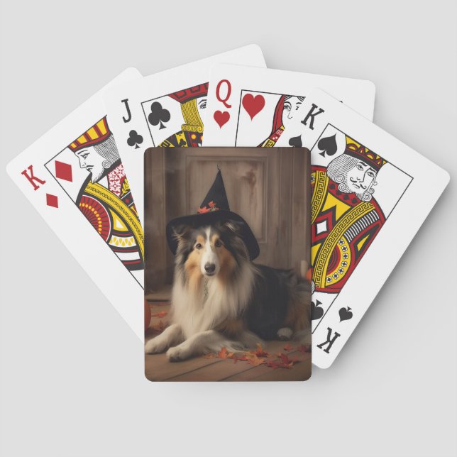 Shetland Sheepdog Pumpkins Halloween Scary  Playing Cards (Back)