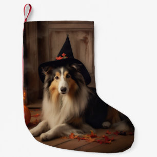 Shetland Sheepdog Pumpkins Halloween Scary  Small Christmas Stocking