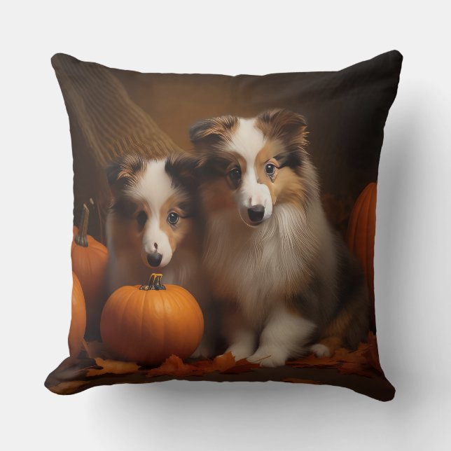 Shetland Sheepdog Puppy Autumn Delight Pumpkin  Cushion (Front)