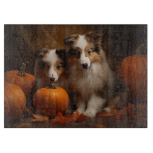 Shetland Sheepdog Puppy Autumn Delight Pumpkin Cutting Board