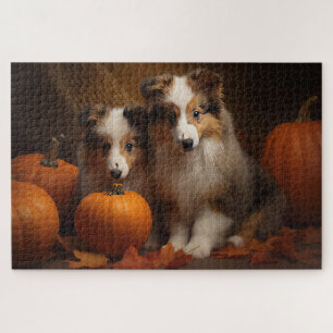 Shetland Sheepdog Puppy Autumn Delight Pumpkin  Jigsaw Puzzle