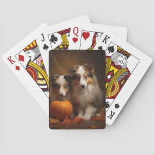 Shetland Sheepdog Puppy Autumn Delight Pumpkin  Playing Cards