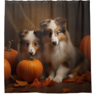 Shetland Sheepdog Puppy Autumn Delight Pumpkin  Shower Curtain
