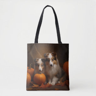 Shetland Sheepdog Puppy Autumn Delight Pumpkin Tote Bag