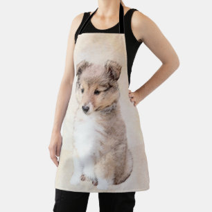 Shetland Sheepdog Puppy Painting Original Dog Art Apron