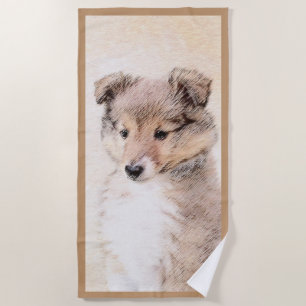 Shetland Sheepdog Puppy Painting Original Dog Art Beach Towel