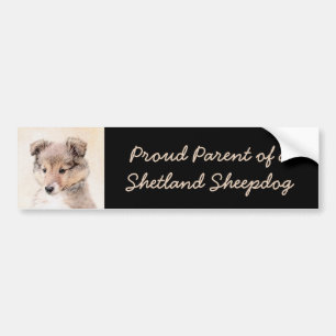 Shetland Sheepdog Puppy Painting Original Dog Art Bumper Sticker