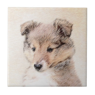 Shetland Sheepdog Puppy Painting Original Dog Art Ceramic Tile