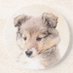 Shetland Sheepdog Puppy Painting Original Dog Art Coaster
