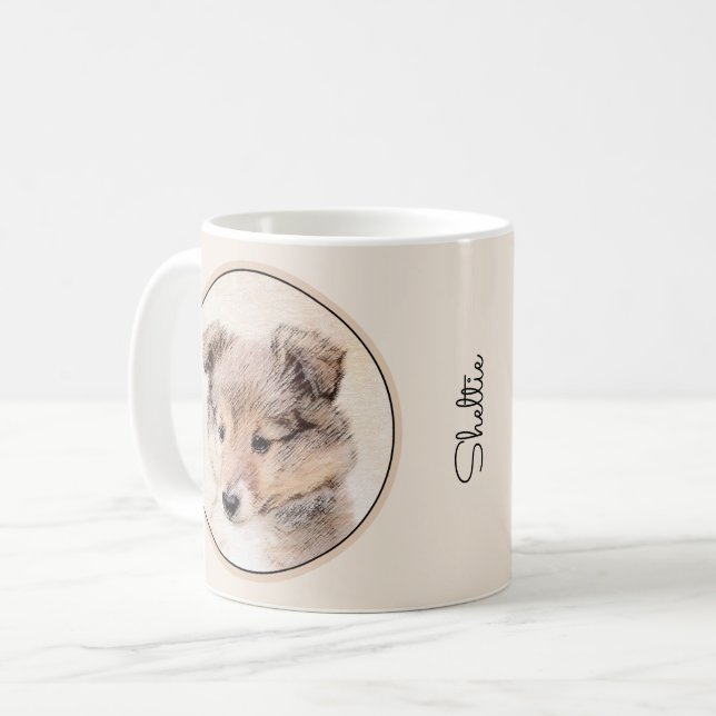 Shetland Sheepdog Puppy Painting Original Dog Art Coffee Mug (Front Left)