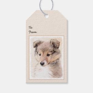 Shetland Sheepdog Puppy Painting Original Dog Art Gift Tags