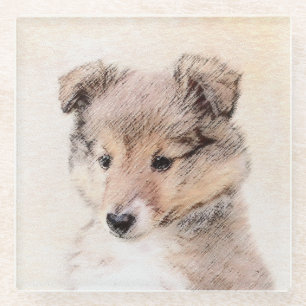 Shetland Sheepdog Puppy Painting Original Dog Art Glass Coaster