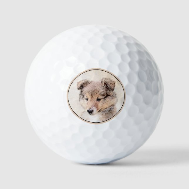 Shetland Sheepdog Puppy Painting Original Dog Art Golf Balls (Front)