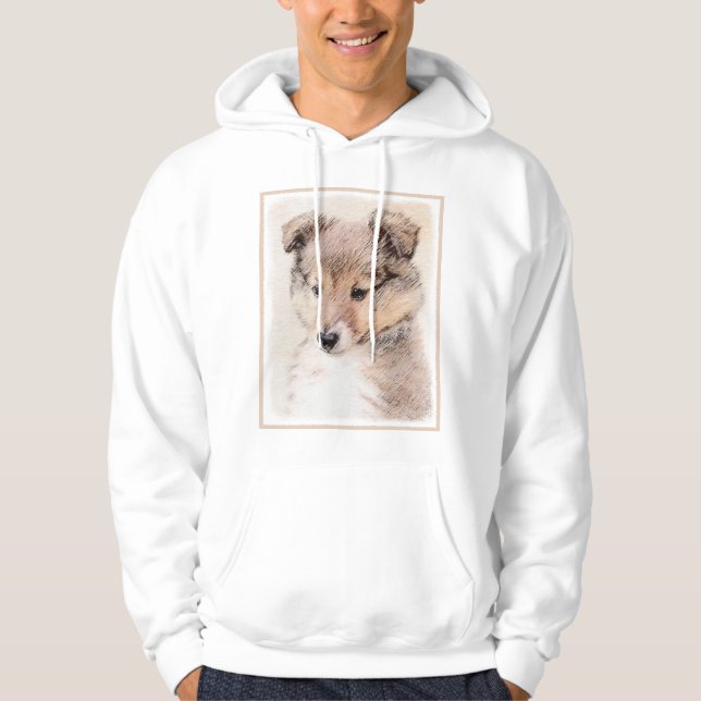 Shetland Sheepdog Puppy Painting Original Dog Art Hoodie (Front)
