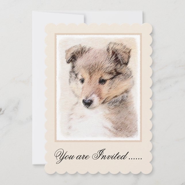 Shetland Sheepdog Puppy Painting Original Dog Art Invitation (Front)