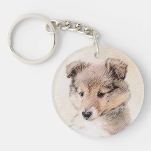 Shetland Sheepdog Puppy Painting Original Dog Art Key Ring