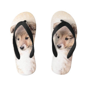 Shetland Sheepdog Puppy Painting Original Dog Art Kid's Thongs