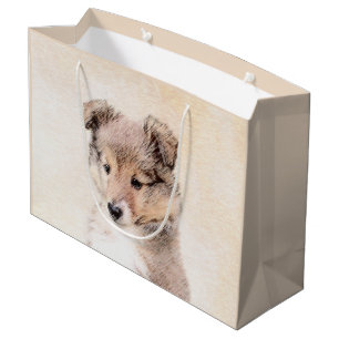 Shetland Sheepdog Puppy Painting Original Dog Art Large Gift Bag