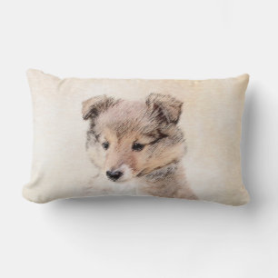Shetland Sheepdog Puppy Painting Original Dog Art Lumbar Cushion
