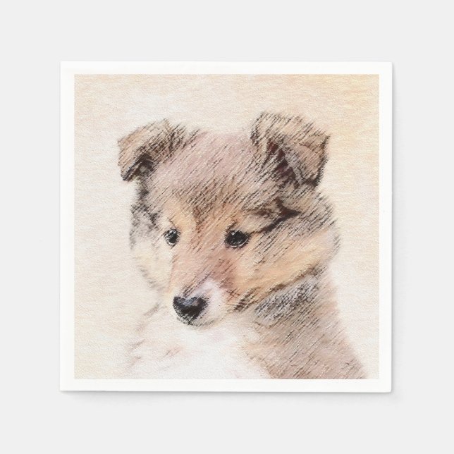Shetland Sheepdog Puppy Painting Original Dog Art Napkin (Front)