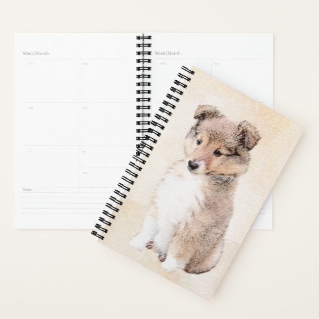Shetland Sheepdog Puppy Painting Original Dog Art Planner (Display)