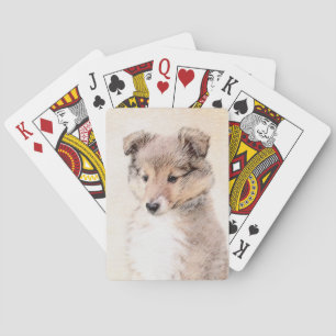 Shetland Sheepdog Puppy Painting Original Dog Art Playing Cards
