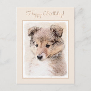 Shetland Sheepdog Puppy Painting Original Dog Art Postcard