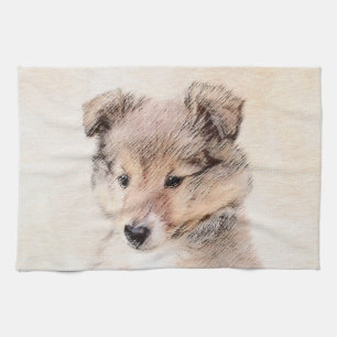 Shetland Sheepdog Puppy Painting Original Dog Art Tea Towel