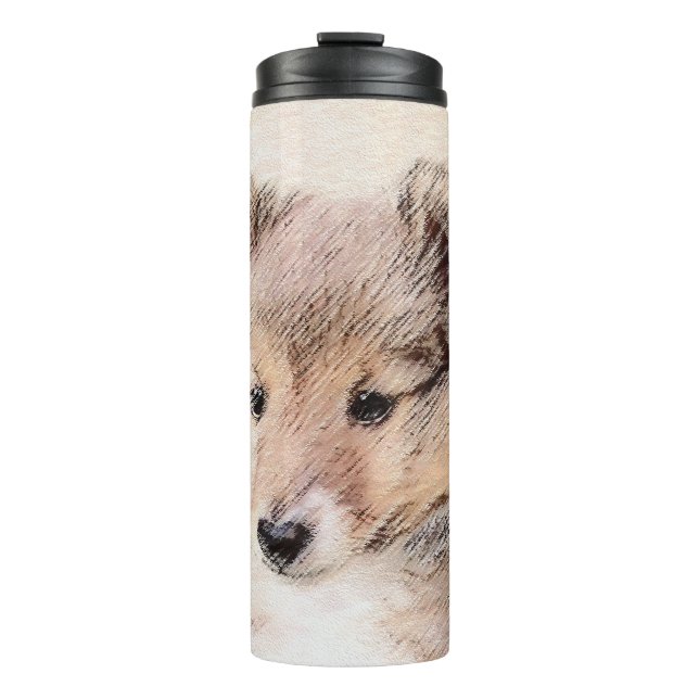 Shetland Sheepdog Puppy Painting Original Dog Art Thermal Tumbler (Front)