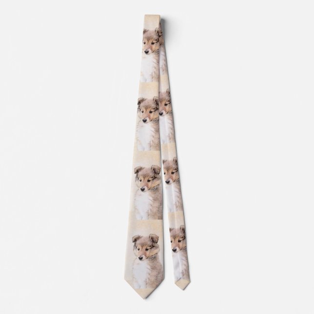 Shetland Sheepdog Puppy Painting Original Dog Art Tie (Front)