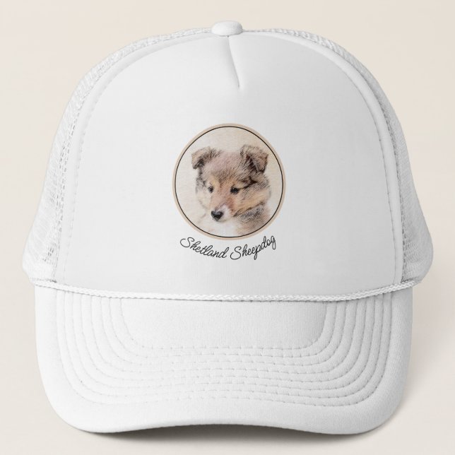 Shetland Sheepdog Puppy Painting Original Dog Art Trucker Hat (Front)