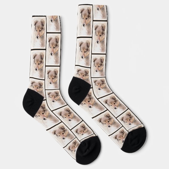 Shetland Sheepdog Puppy Painting Sheltie Dog Art Socks (Right)