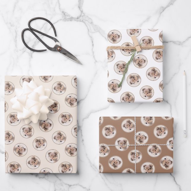 Shetland Sheepdog Puppy Painting Sheltie Dog Art Wrapping Paper Sheet (Front)