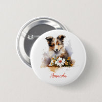 Shetland Sheepdog Puppy Pet Watercolor Flower