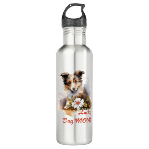Shetland Sheepdog Puppy Pet Watercolor Flower 710 Ml Water Bottle