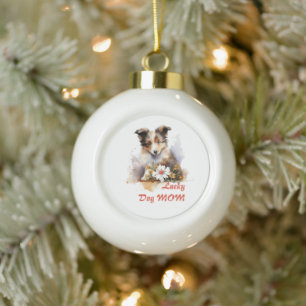 Shetland Sheepdog Puppy Pet Watercolor Flower Ceramic Ball Christmas Ornament