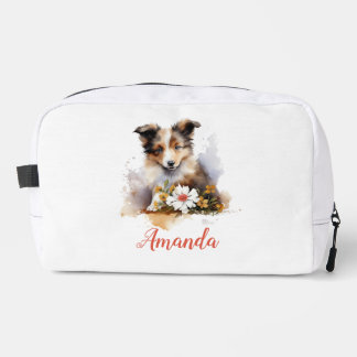 Shetland Sheepdog Puppy Pet Watercolor Flower Dopp Kit