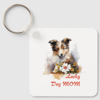 Shetland Sheepdog Puppy Pet Watercolor Flower Key Ring