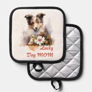 Shetland Sheepdog Puppy Pet Watercolor Flower Pot Holder
