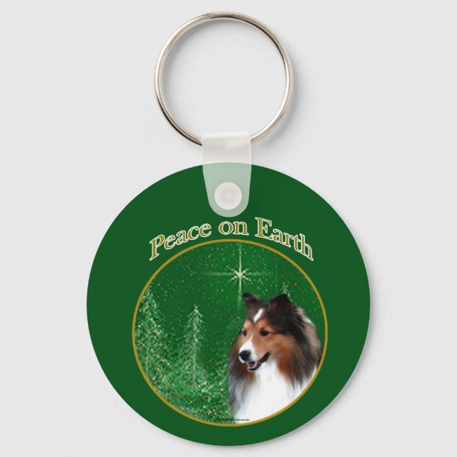 Shetland Sheepdog (sable) Peace Key Ring (Front)