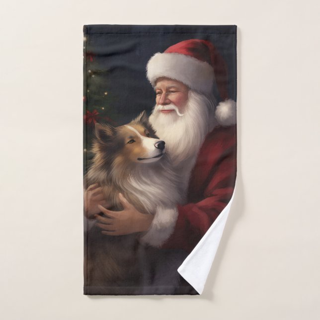 Shetland Sheepdog Santa Claus Festive Christmas Bath Towel Set (Hand Towel)