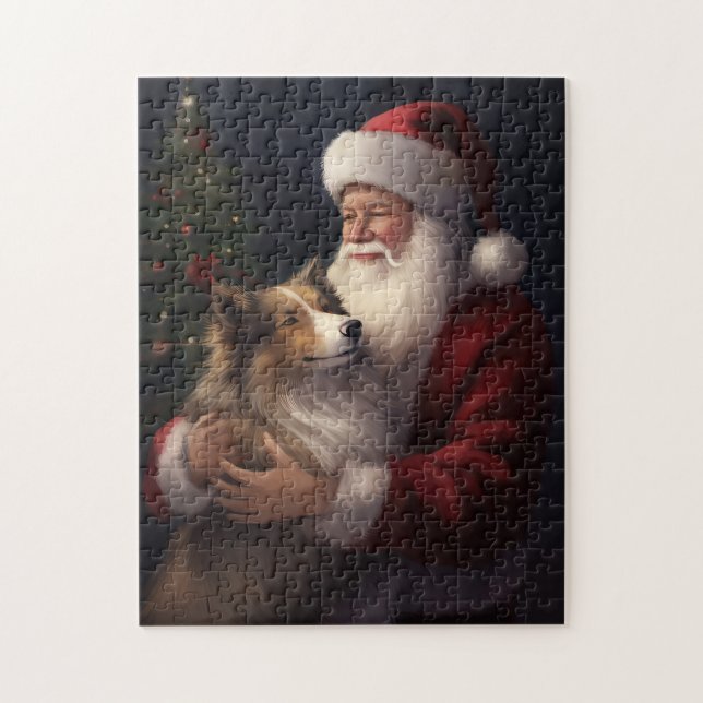 Shetland Sheepdog Santa Claus Festive Christmas Jigsaw Puzzle (Vertical)