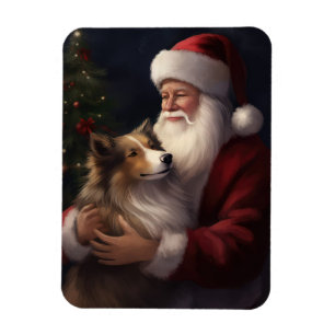 Shetland Sheepdog Santa Claus Festive Christmas Magnet