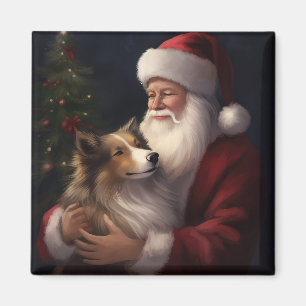 Shetland Sheepdog Santa Claus Festive Christmas Magnet