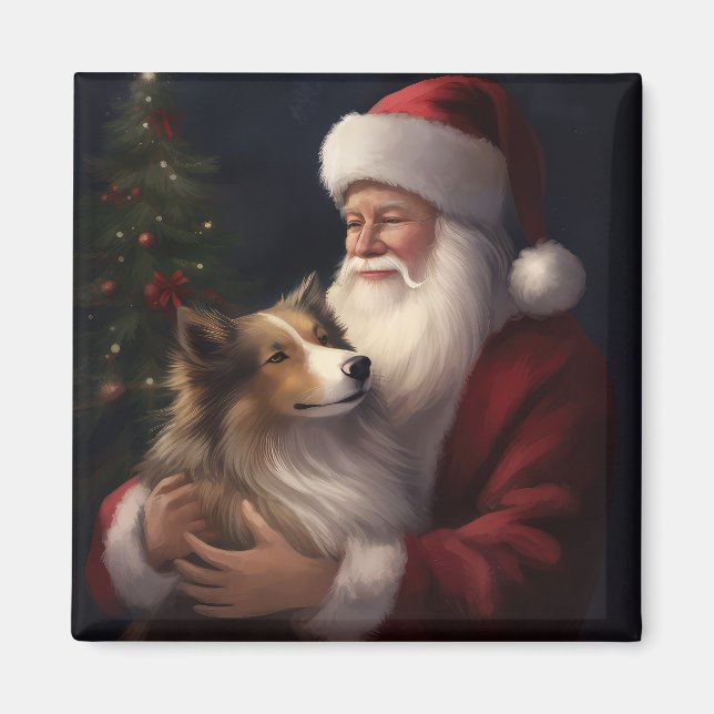 Shetland Sheepdog Santa Claus Festive Christmas Magnet (Front)