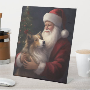 Shetland Sheepdog Santa Claus Festive Christmas Pedestal Sign