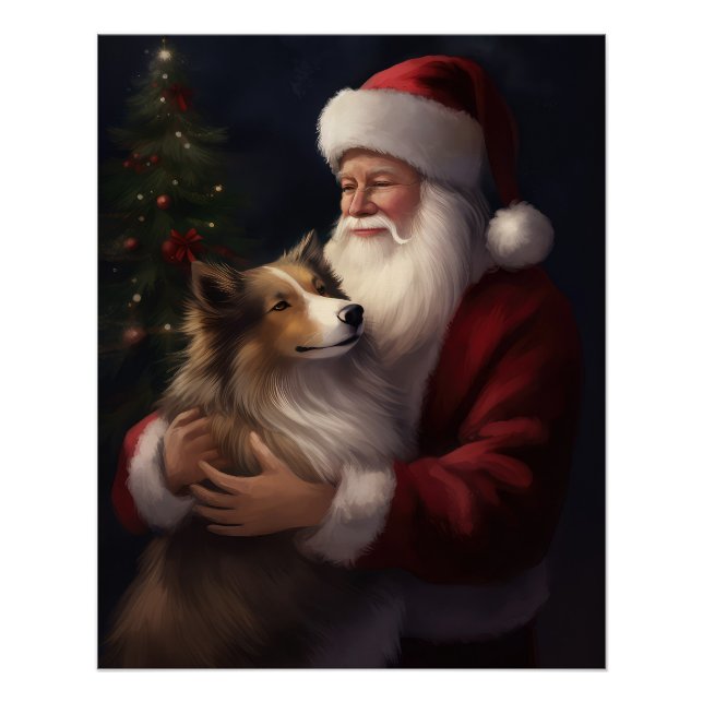 Shetland Sheepdog Santa Claus Festive Christmas Poster (Front)